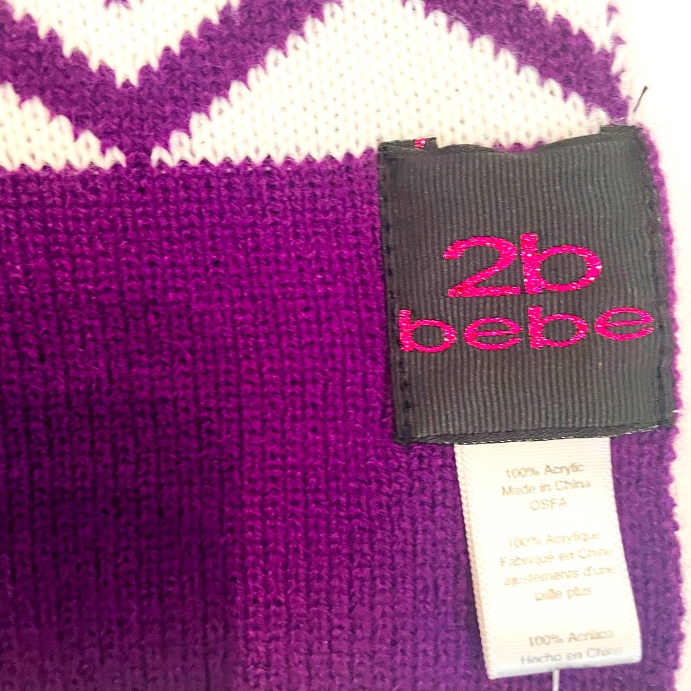 NWT 2b Bebe Purple & White Scarf & Hat - Picture 5 of 7